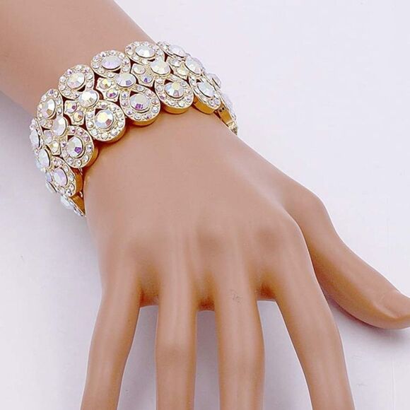Yellow Gold Iridescent AB Austrian Crystal Infinity Stretchable Bracelet Bangle